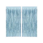 Matte blue foil curtain with shimmering fringe for birthday or celebration from Parte Haus party supply store in Bethesda Maryland