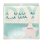 Blue and green under the sea happy birthday banner with waves for birthday from Parte Haus party supply store in Bethesda Maryland
