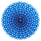 Blue and white paper fan with polka dots birthday party decor from Parte Haus party supply store in Bethesda MD