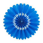 Blue paper fan decoration round backdrop for birthday from Parte Haus party supply store in Bethesda MD