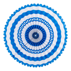Blue and white paper party fan with scalloped edges birthday decor from Parte Haus party supply store in Bethesda MD