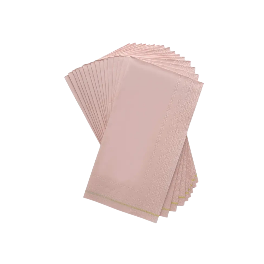 Blush pink guest paper napkins with silver stripe elegant for any event from Parte Haus party supply store in Bethesda MD