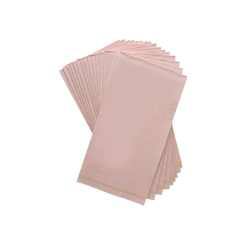 Blush pink guest paper napkins with silver stripe elegant for any event from Parte Haus party supply store in Bethesda MD