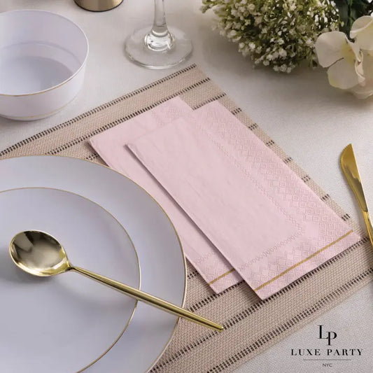 Blush with Gold Stripe Guest Paper Napkins | 16 Napkins (Dinner)