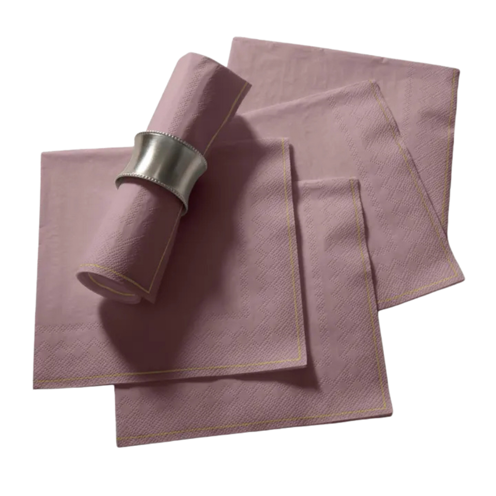 Blush with gold stripe cocktail napkins elegant textured for celebrations from Parte Haus party supply store in Bethesda Maryland