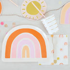 Orange and pink rainbow large plate with pastel sun design for birthday from Parte Haus party supply store in Bethesda MD