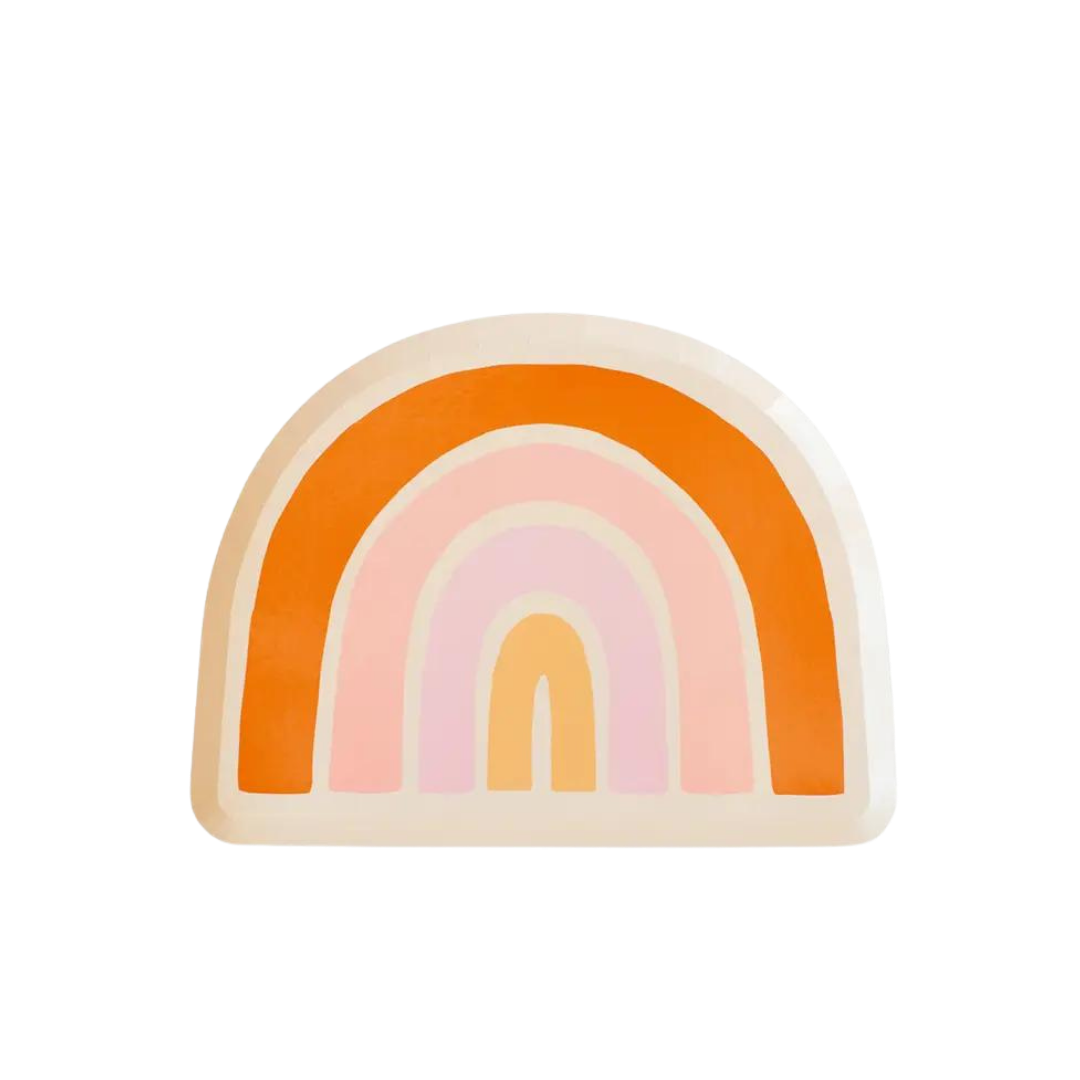 Boho rainbow large plate with orange and pink arches birthday theme from Parte Haus party supply store in Bethesda Maryland