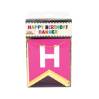 Bold and bright pink happy birthday banner with gold string birthday theme from Parte Haus party supply store in Bethesda MD