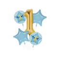 Blue and gold foil balloon bouquet with stars and number one for first birthday from Parte Haus party supply store in Bethesda Maryland