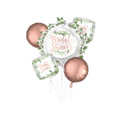 Rose gold and white foil balloon bouquet with green leaves Bridal Shower theme from Parte Haus party supply store in Bethesda MD