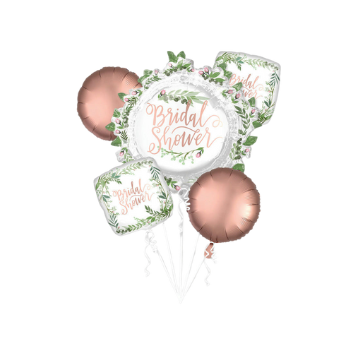Rose gold and white foil balloon bouquet with green leaves Bridal Shower theme from Parte Haus party supply store in Bethesda MD