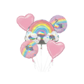 Rainbow pastel foil balloon bouquet with unicorn and hearts for birthday from Parte Haus party supply store in Bethesda Maryland