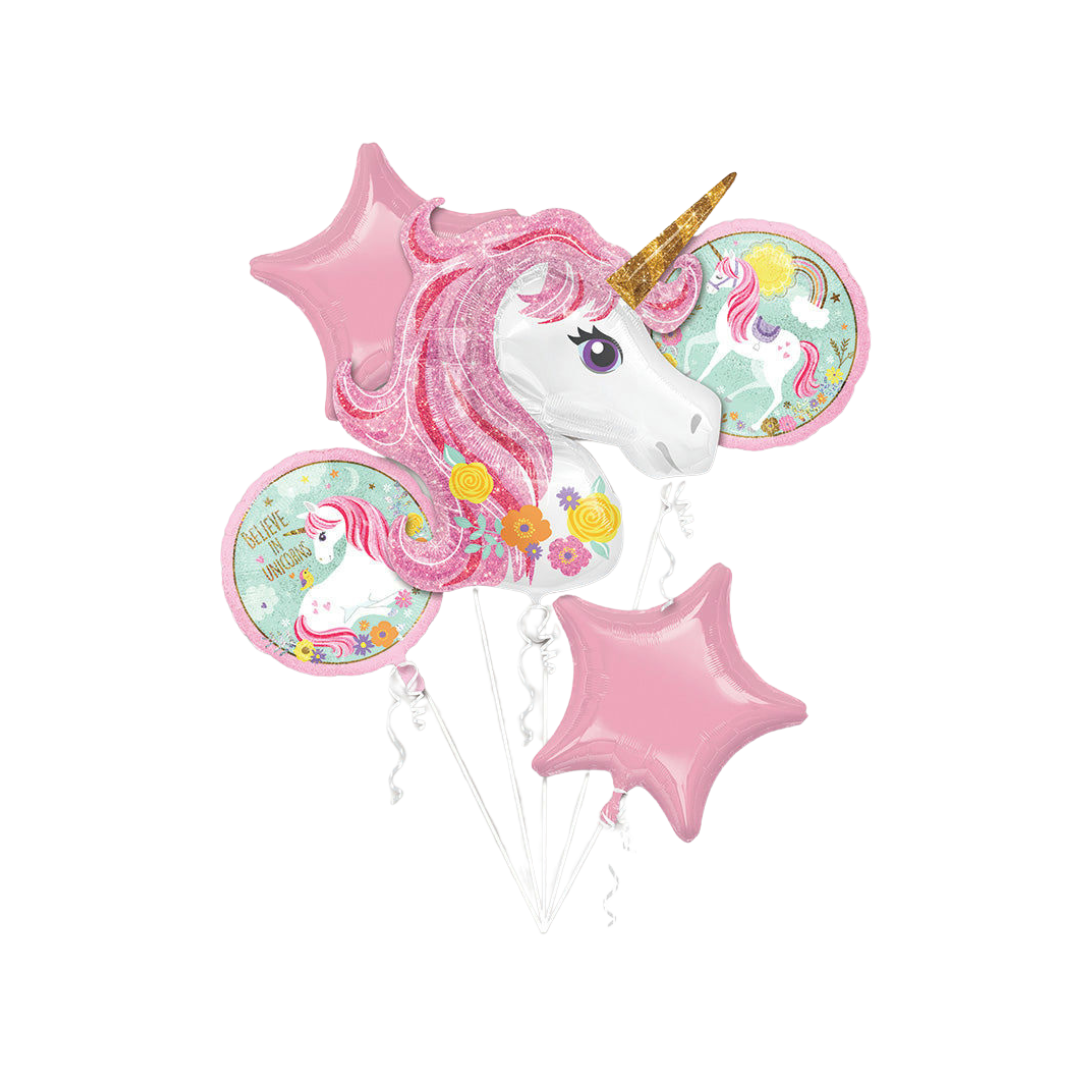 Pink unicorn foil balloon bouquet for birthday from Parte Haus party supply store in Bethesda Maryland