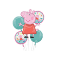 Pink teal Peppa Pig foil balloon bouquet for kids birthday from Parte Haus party supply store in Bethesda MD.