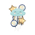 Blue and gold Twinkle Twinkle Little Star foil balloon bouquet for baby shower from Parte Haus party supply store in Bethesda MD