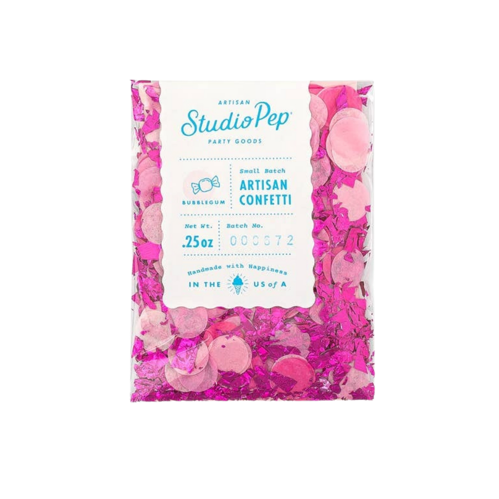 Bubblegum pink artisan confetti with round paper shapes birthday from Parte Haus party supply store in Bethesda MD