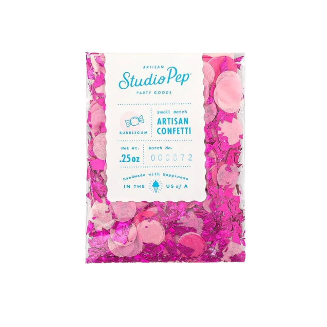 Bubblegum pink artisan confetti with round paper shapes birthday from Parte Haus party supply store in Bethesda MD
