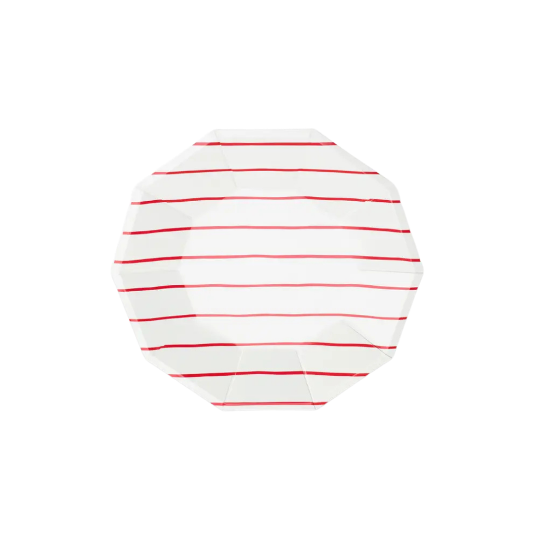 candy apple red striped plate with white background for birthday from Parte Haus party supply store in Bethesda MD