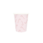 Pink candy cane cup with white rim Christmas theme from Parte Haus party supply store in Bethesda MD