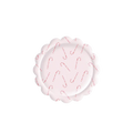 pink candy cane scalloped plate with holiday theme from Parte Haus party supply store in Bethesda Maryland