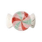 Red and green candy shaped paper plate with gold swirl for Christmas from Parte Haus party supply store in Bethesda MD