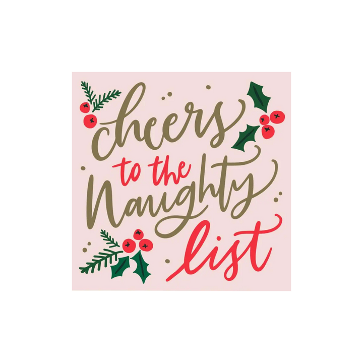 Pink and Gold "Cheers To The Naughty List" Cocktail Napkins