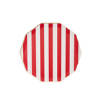 Cherry red striped plate with octagon shape for summer or carnival theme from Parte Haus party supply store in Bethesda MD