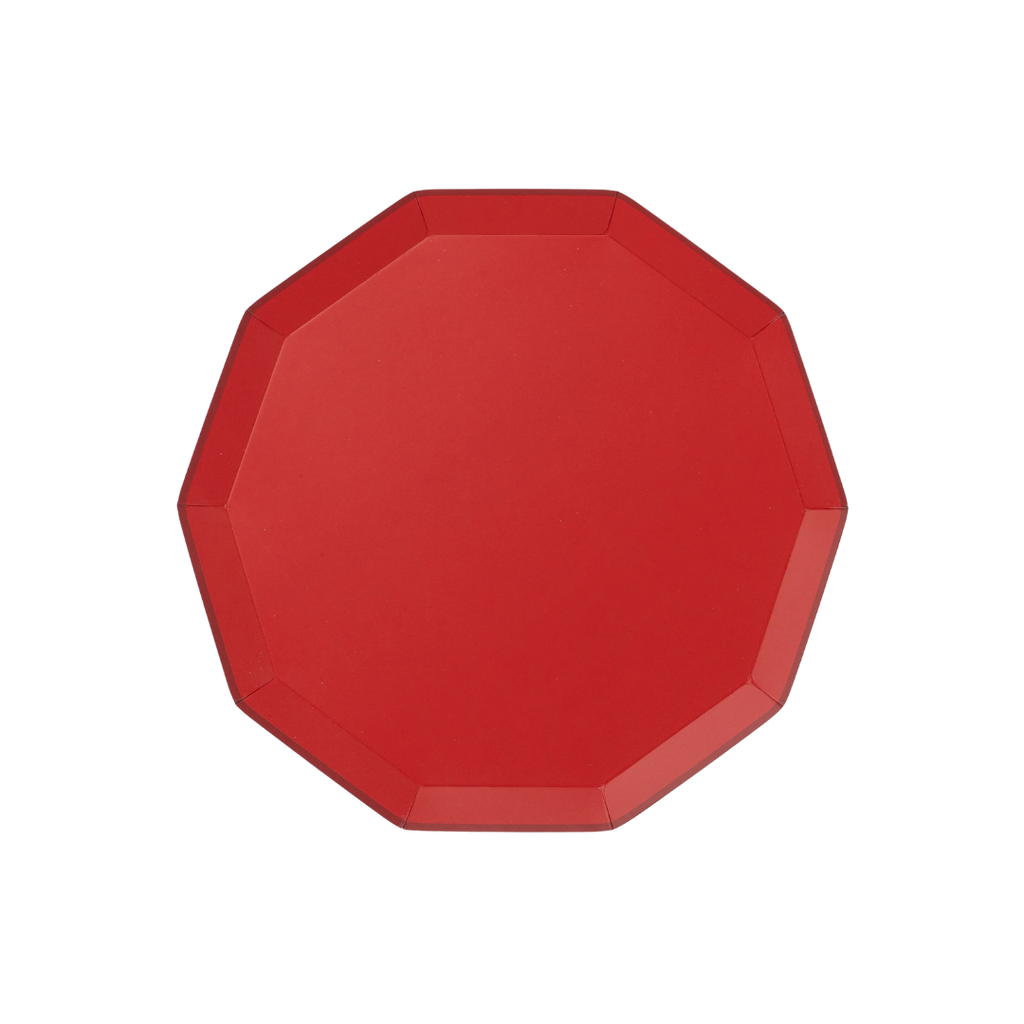 Cherry red large octagon plate with glossy finish for celebrations from Parte Haus party supply store in Bethesda MD