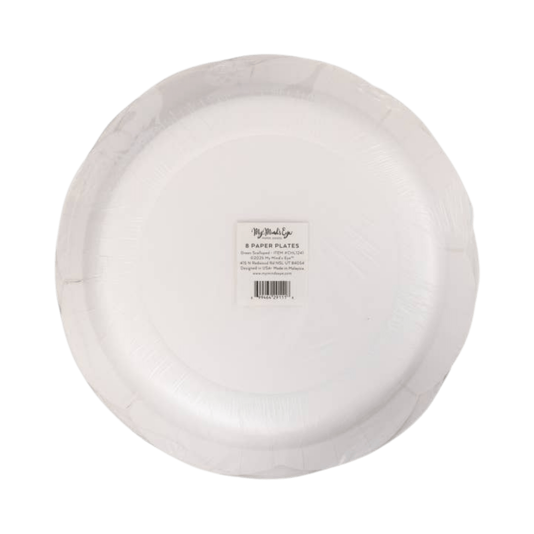 White round paper plates with simple design for birthday from Parte Haus party supply store in Bethesda Maryland