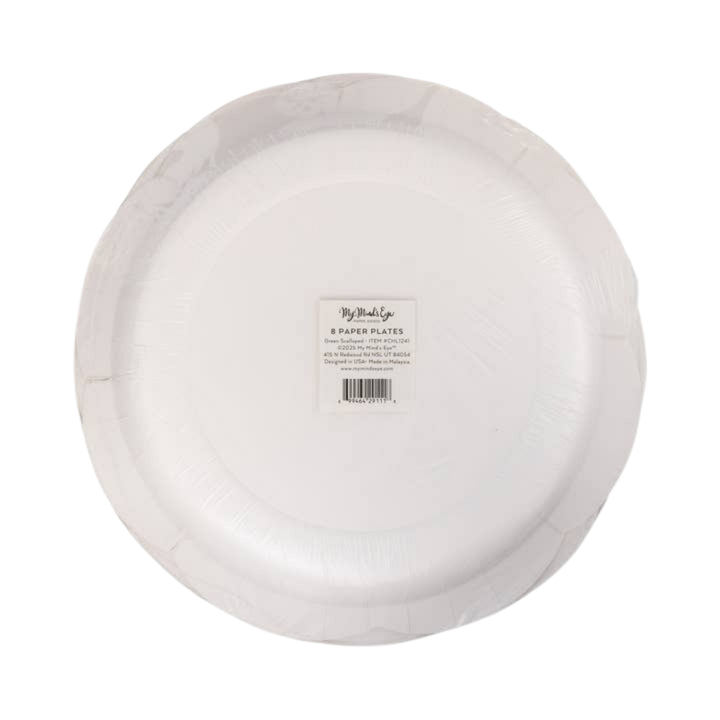 Green with White Detailing Lines Scalloped Large Dinner Plate