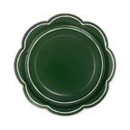 Green scalloped edge plate for celebrations from Parte Haus party supply store in Bethesda MD