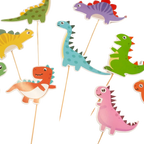 Colorful dinosaur cupcake toppers with smiling faces dinosaur theme from Parte Haus party supply store in Bethesda MD.