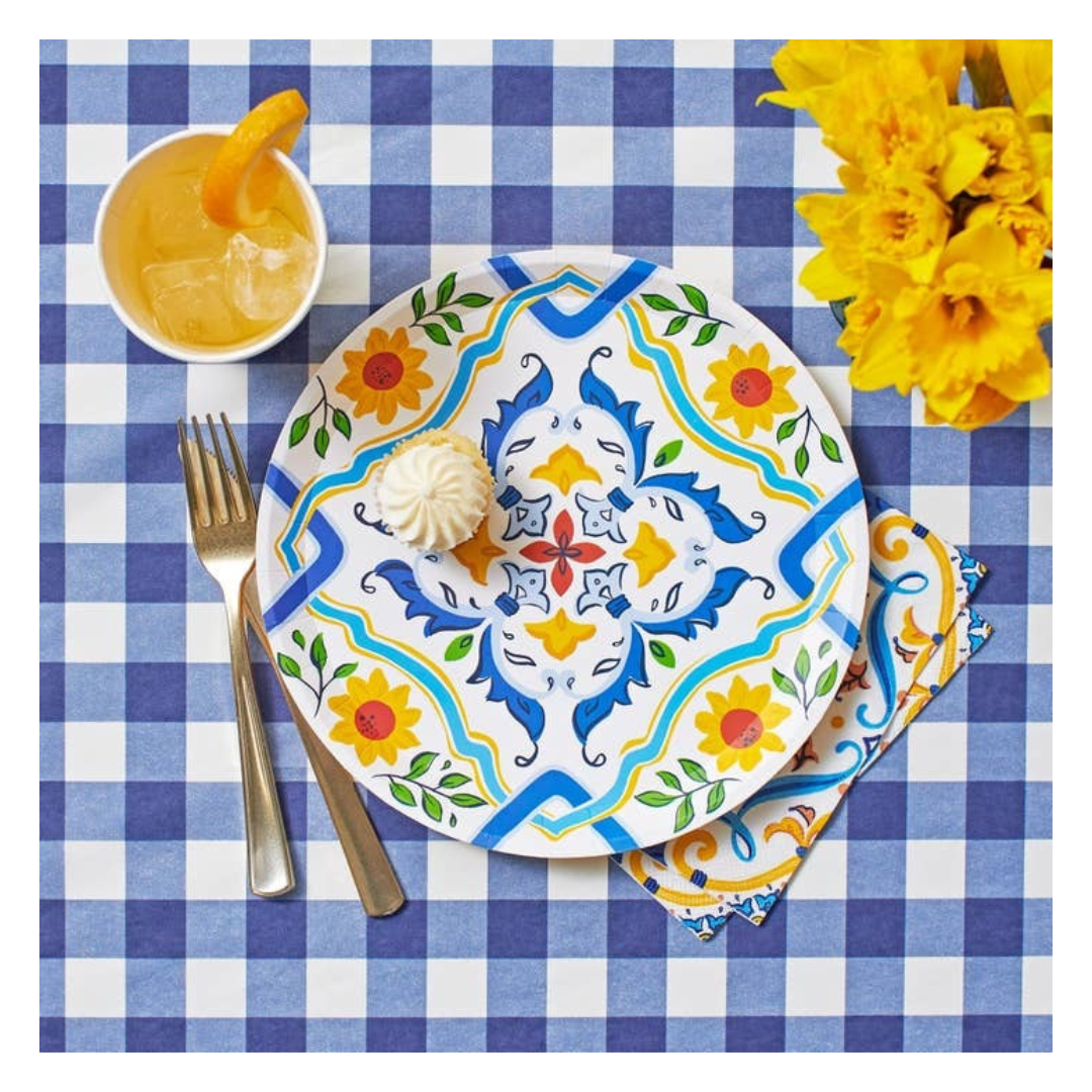 Navy Blue Gingham Paper Tablecloth
