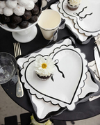 White with Black Trim Bow Heart Large Dinner Plate