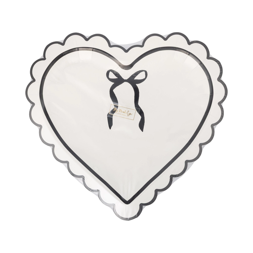 White with Black Trim Bow Heart Large Dinner Plate