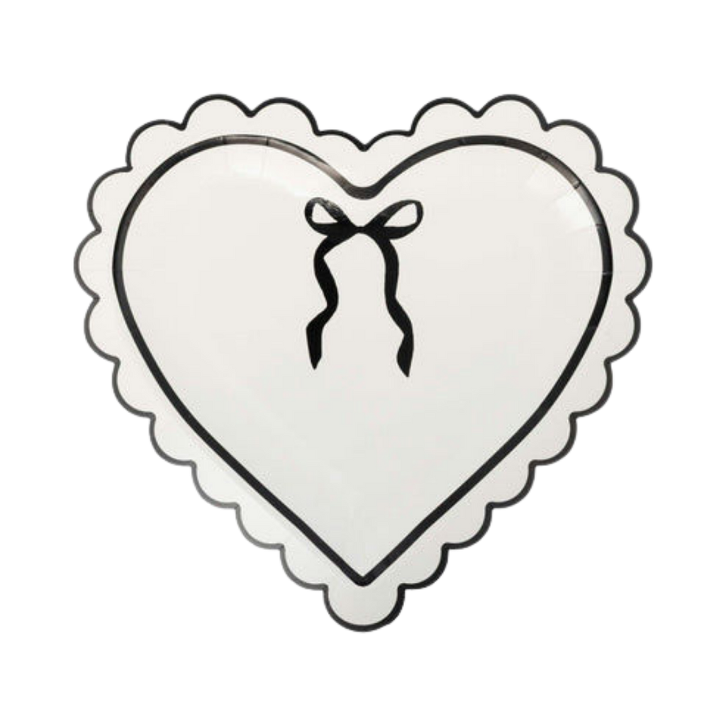 White with Black Trim Bow Heart Large Dinner Plate