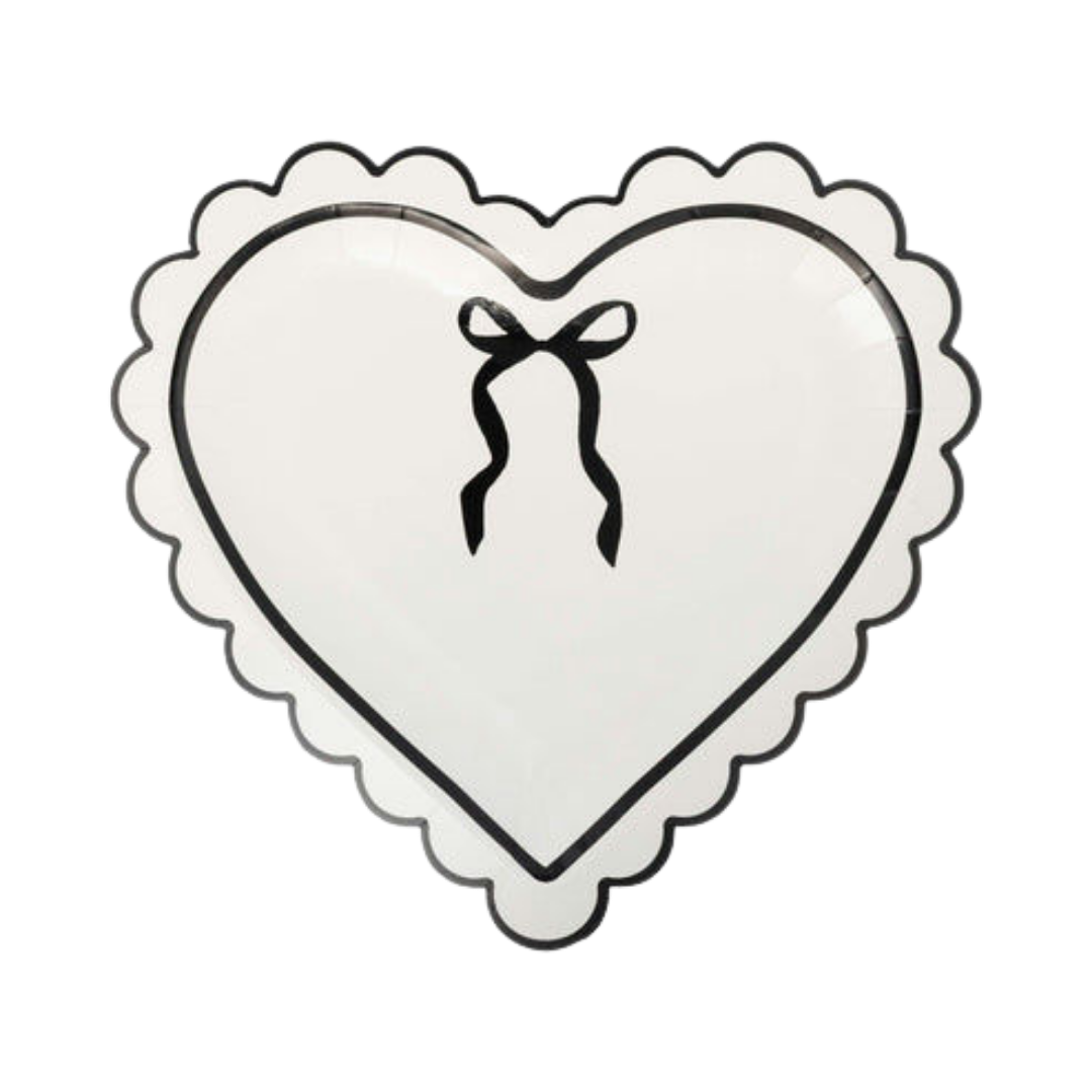 White with Black Trim Bow Heart Large Dinner Plate