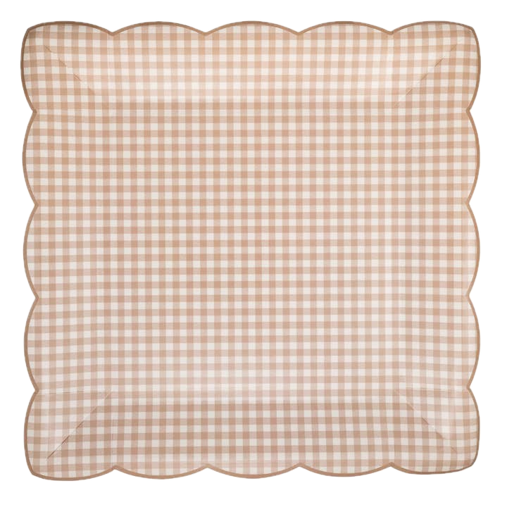 Light Brown Gingham Dinner Plates