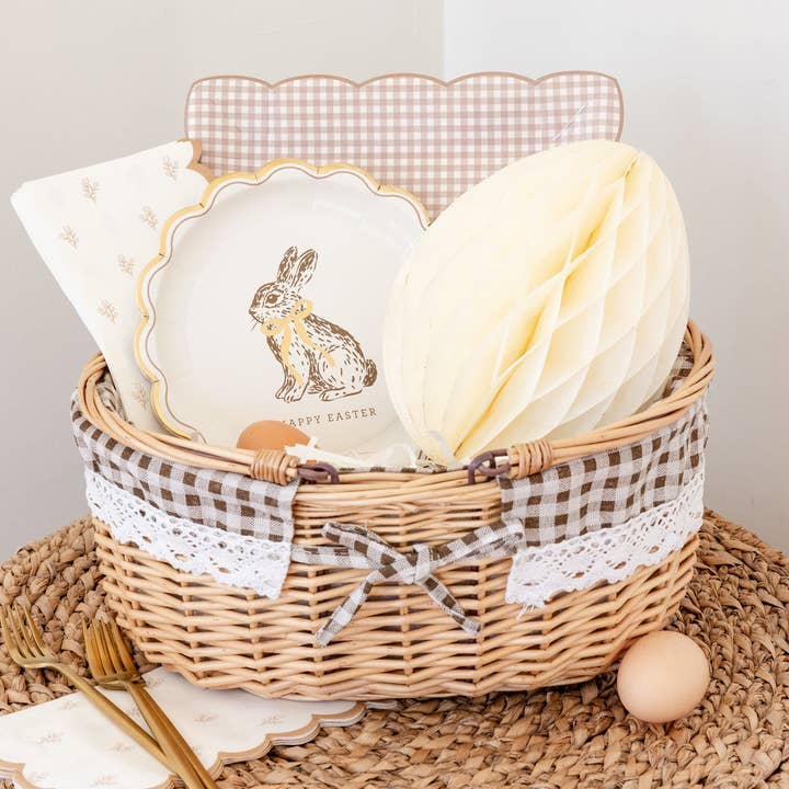 Light Brown Gingham Dinner Plates