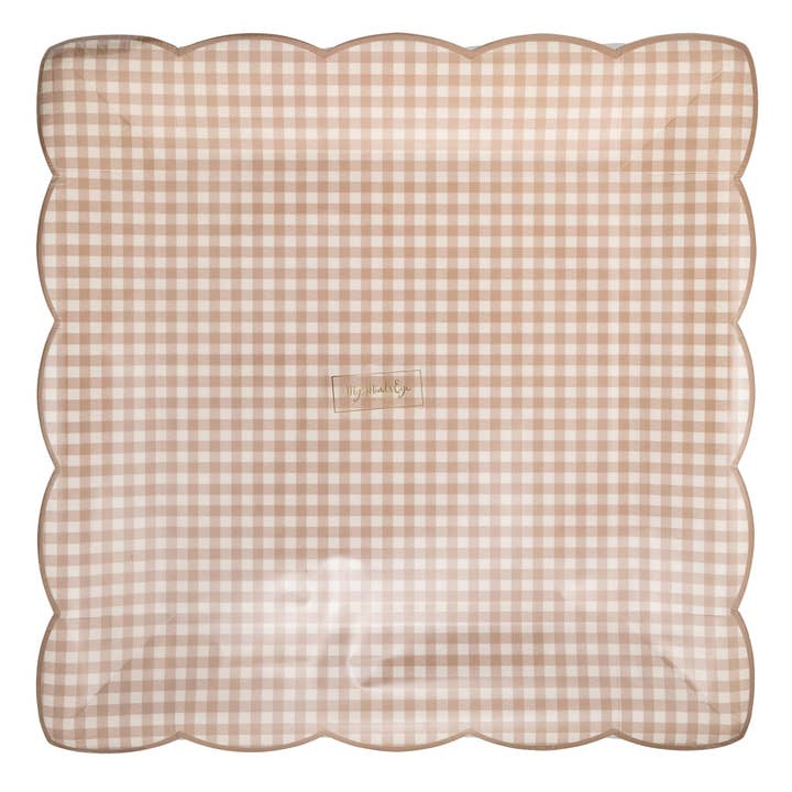 Light Brown Gingham Dinner Plates