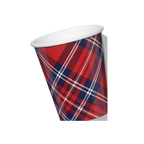 Red plaid paper cup with checkered pattern for celebrations from Parte Haus party supply store in Bethesda MD.