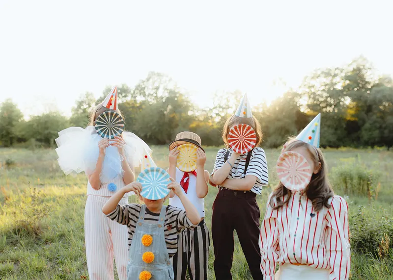 Assorted Colors Stripe and Pompom Party Hats