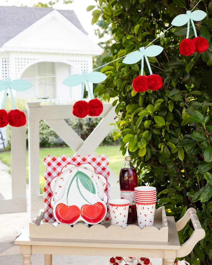 Red Felt Cherries and Pom-pom Banner