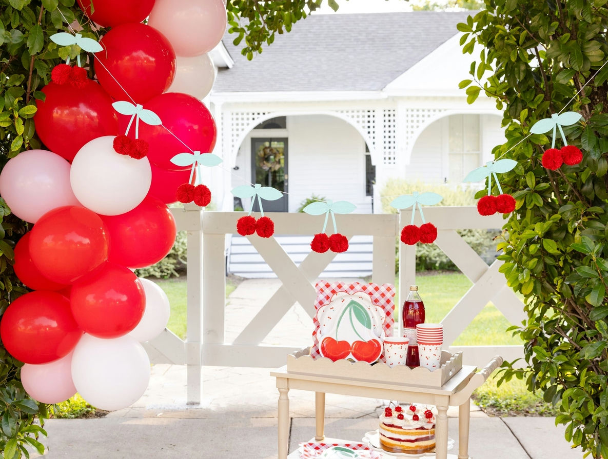 Red Felt Cherries and Pom-pom Banner