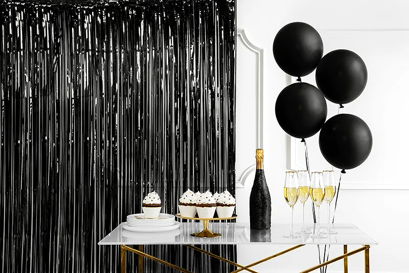 Black Foil Fringe Curtain Backdrop