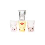 multi color farm animal cups with pig horse chicken and sheep faces for kids birthday from Parte Haus party supply store in Bethesda MD