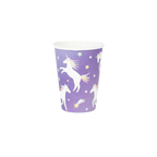 Purple unicorn paper cup with pastel stars for birthday theme from Parte Haus party supply store in Bethesda MD