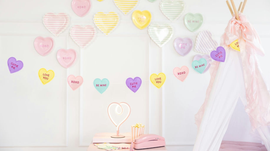 Pastel Conversation Hearts Banner