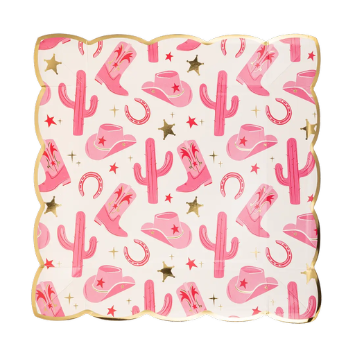 Pink Cowgirl Patterned Square Large Dinner Plate