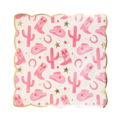 Pink Cowgirl Patterned Square Large Dinner Plate